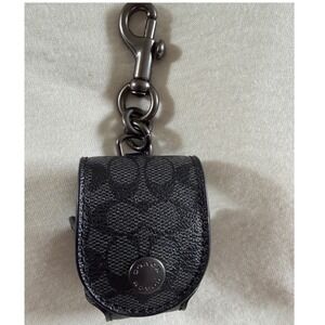 Coach AirPods Pro Case Signature Canvas Charcoal Grey Gunmetal Keychain Clip
